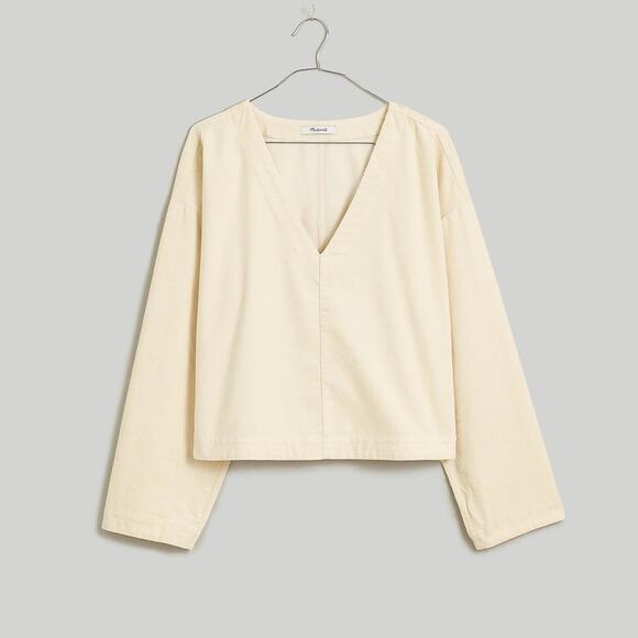 Madewell Cream Waffle-Knit Relaxed V-Neck Top Medium - Picture 2 of 5